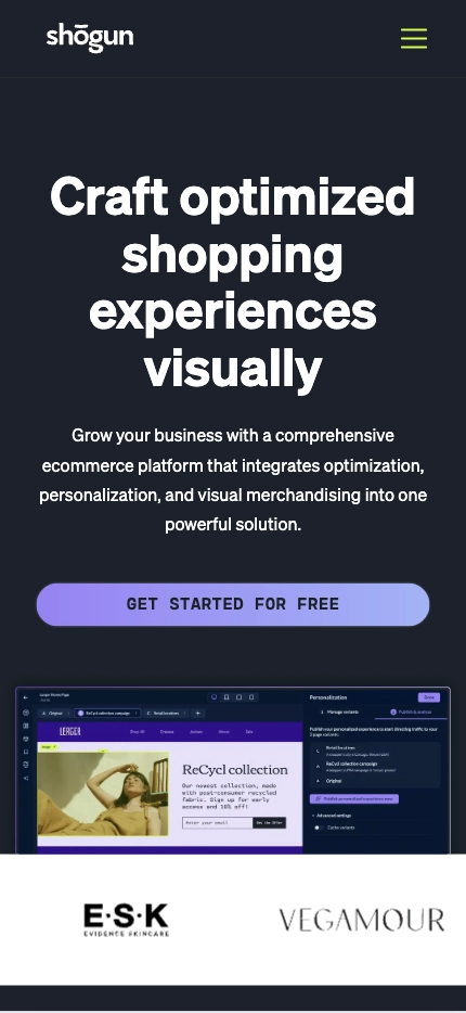 Mobile Landing Page Example #48. Shogun