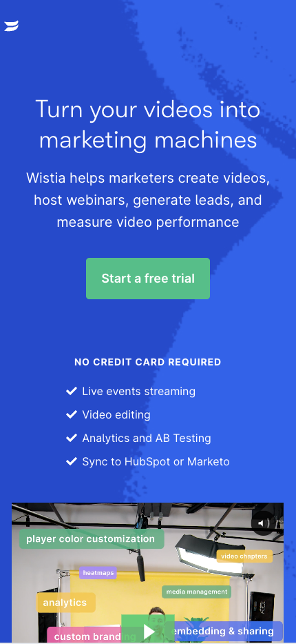 Mobile Landing Page Example #49. Wistia