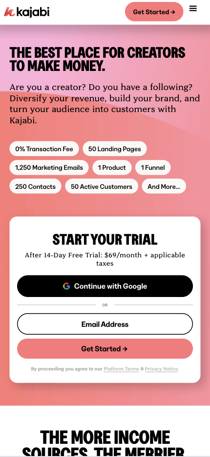 Mobile Landing Page Example #50. Kajabi