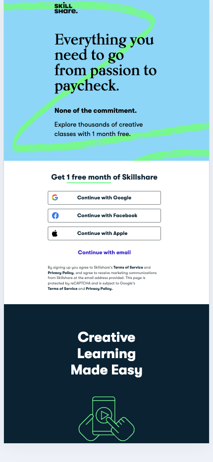 Mobile Landing Page Example #51. Skillshare