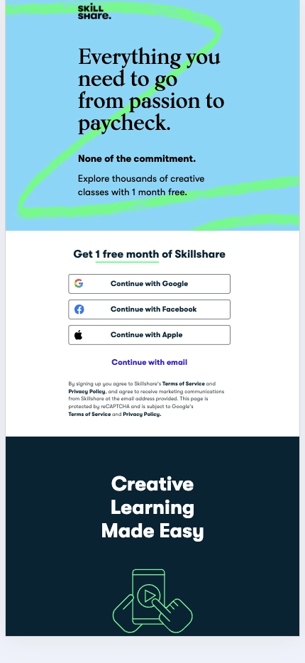 Mobile Landing Page Example #51. Skillshare