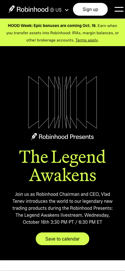Mobile Landing Page Example #53. Robinhood