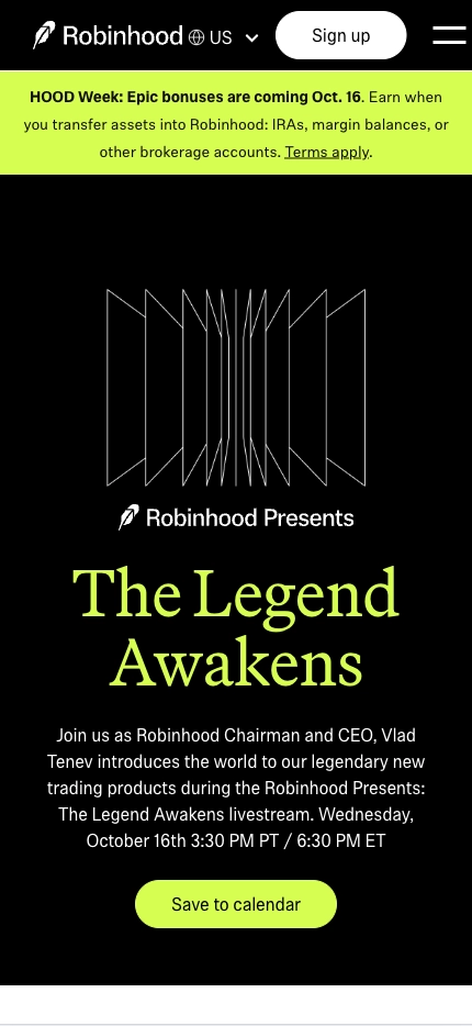 Mobile Landing Page Example #53. Robinhood