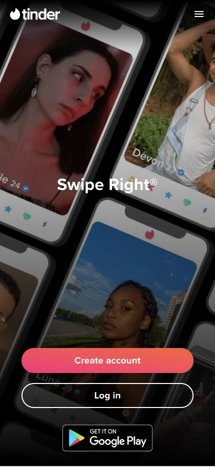 Mobile Landing Page Example #56. Tinder