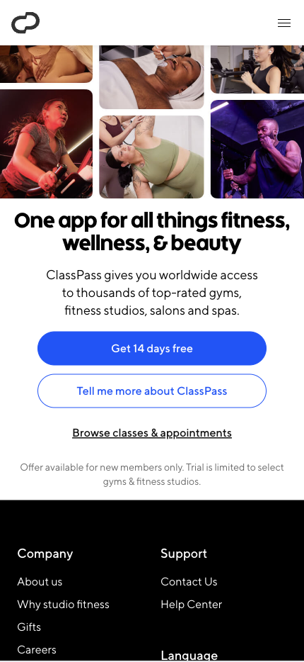 Mobile Landing Page Example #57. ClassPass