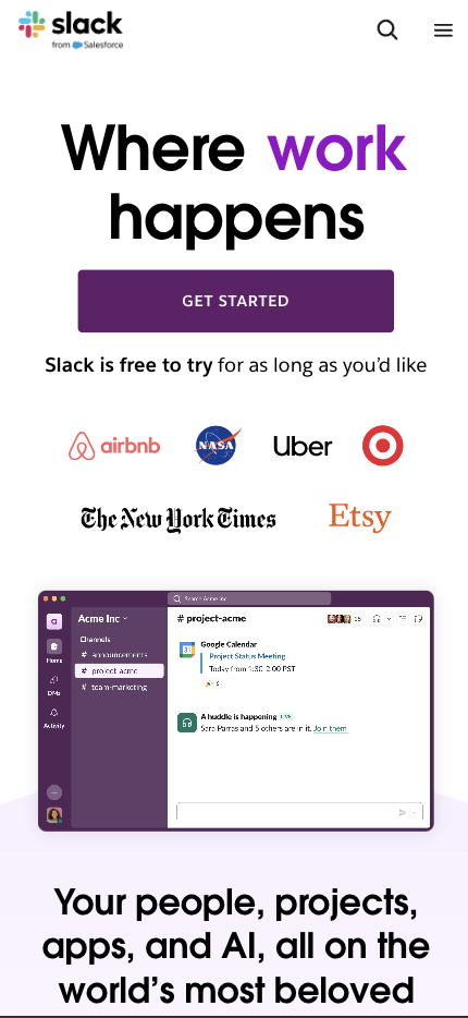 Mobile Landing Page Example #6. Slack