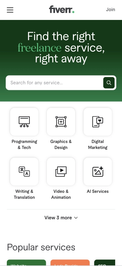 Mobile Landing Page Example #60. Fiverr
