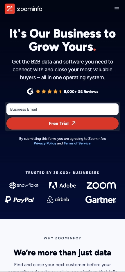 Mobile Landing Page Example #66. ZoomInfo