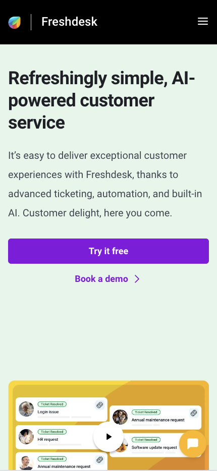 Mobile Landing Page Example #67. Freshdesk