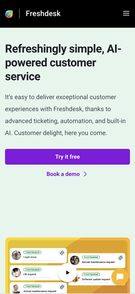 Mobile Landing Page Example #67. Freshdesk