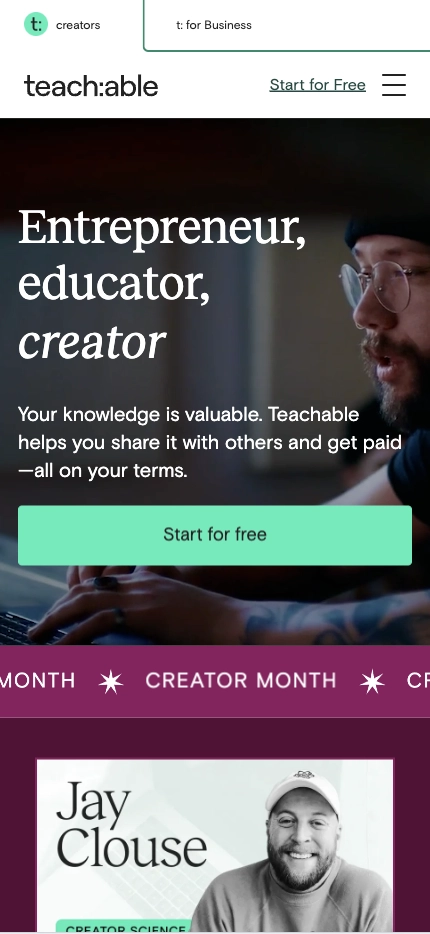 Mobile Landing Page Example #68. Teachable