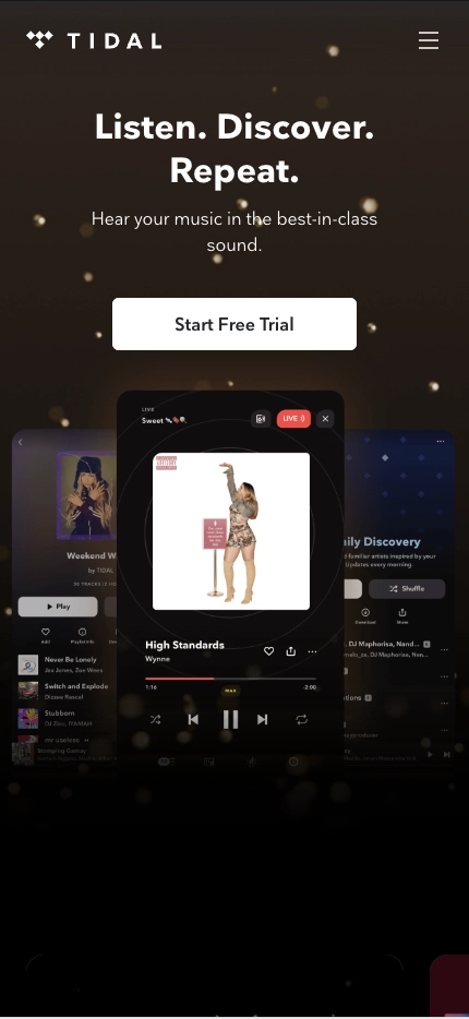 Mobile Landing Page Example #72. Tidal
