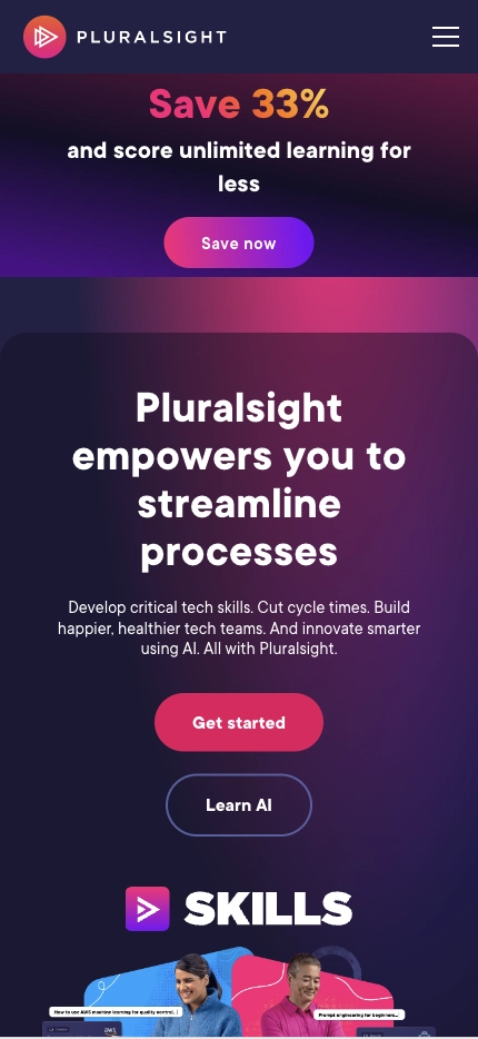 Mobile Landing Page Example #73. Pluralsight