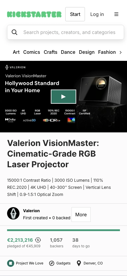 Mobile Landing Page Example #75. Kickstarter
