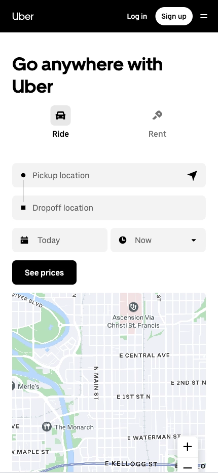 Mobile Landing Page Example #8. Uber