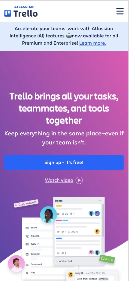 Mobile Landing Page Example #9. Trello