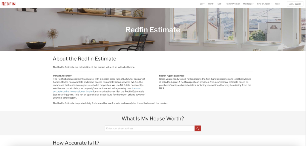 Redfin's Home Valuation Page