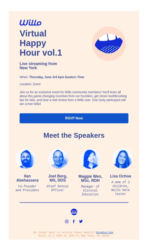 Willo’s Virtual Happy Hour Email