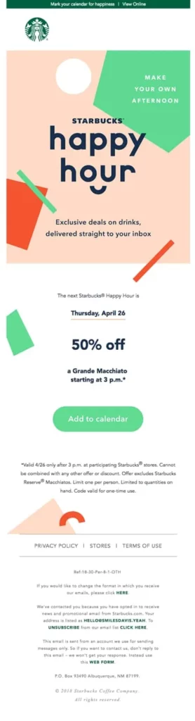 Starbucks’ Happy Hour Promotion Email
