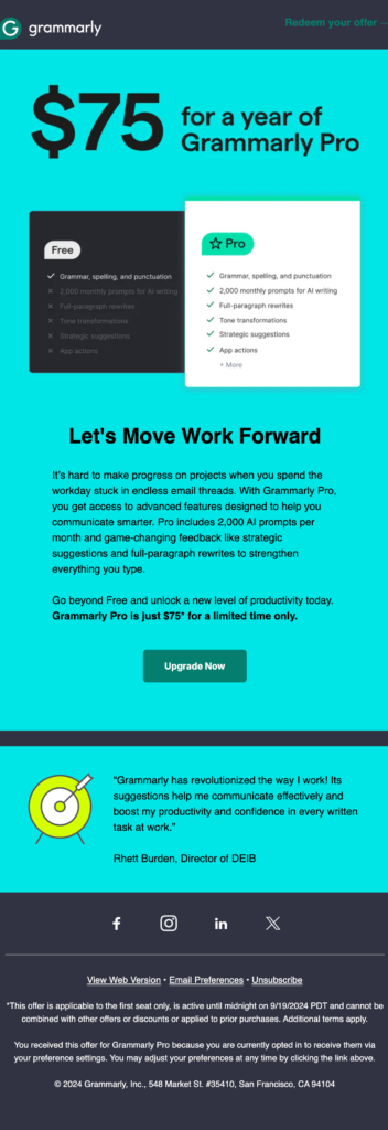 Grammarly Premium Launch Email