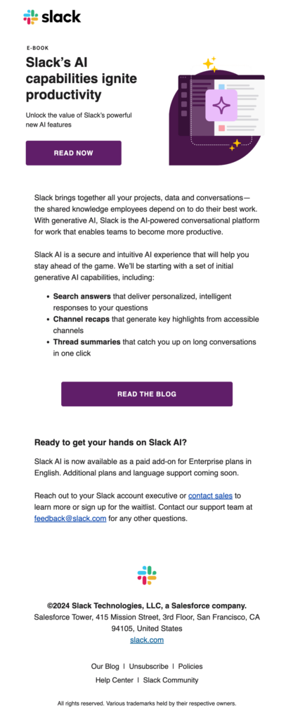 Slack’s AI Capabilities Announcement Email