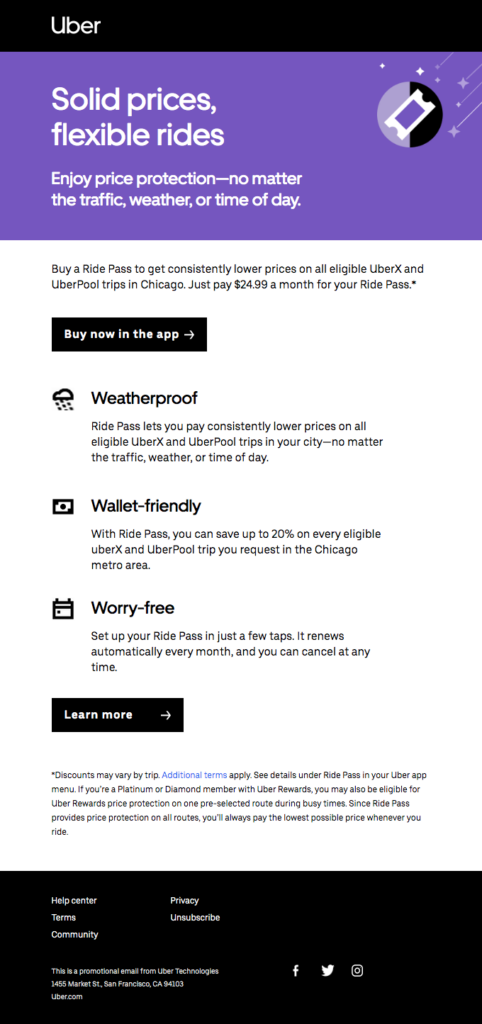 Uber’s Ride Pass Announcement Email