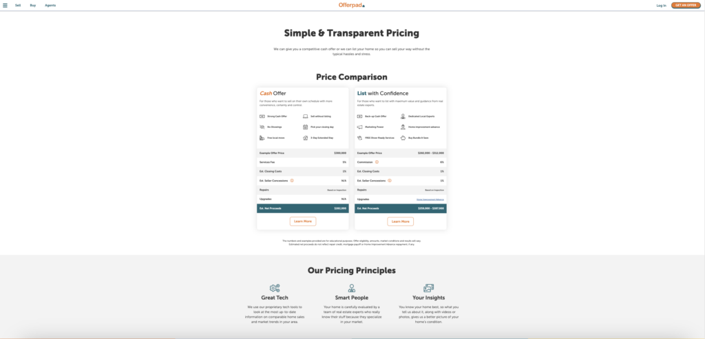 Offerpad’s "Sell Without Listing" Page