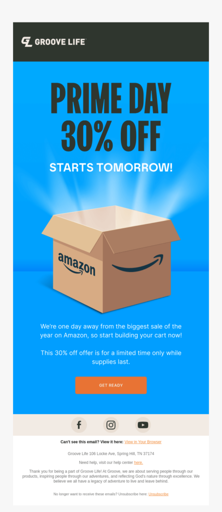 Groove Life’s Prime Day Announcement Email