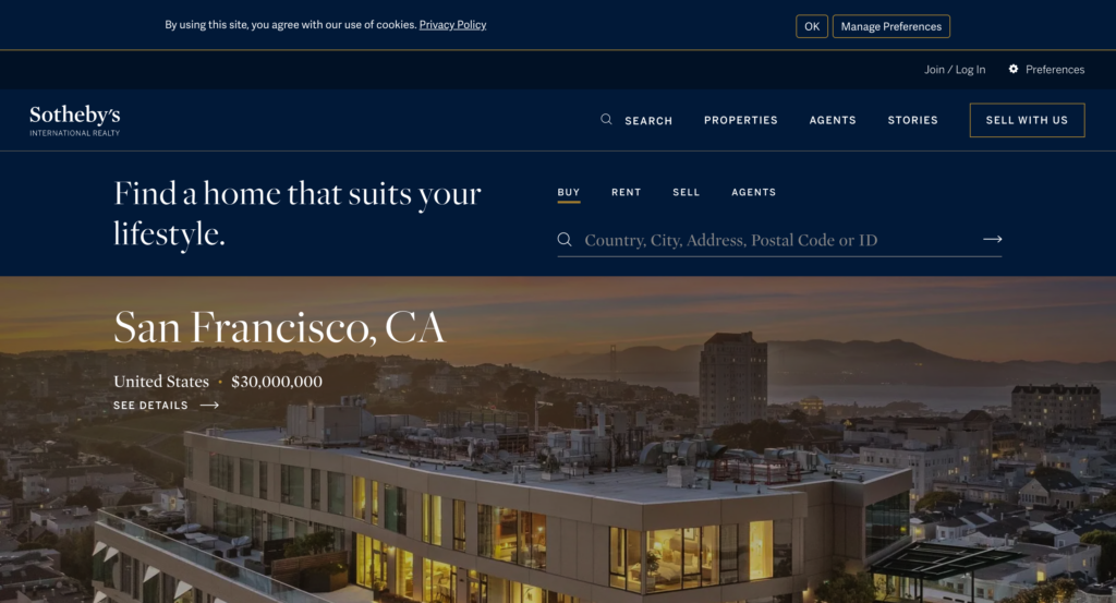Sotheby’s Unique Homes for Unique Lifestyles Page