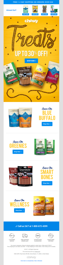 Chewy’s Treats Promotion Email