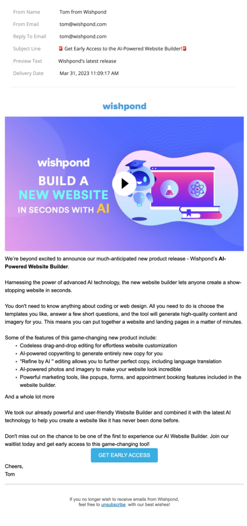 Wishpond’s Feature Release Email