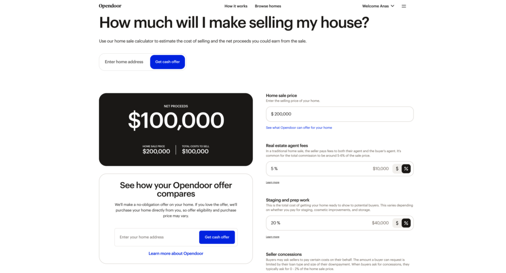 Opendoor’s Closing Cost Estimator