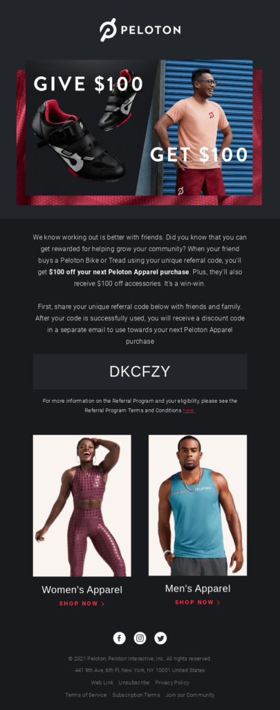 Peloton’s Referral Program Email