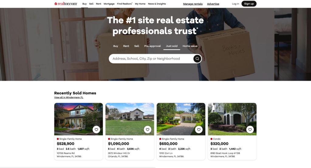 Realtor.com’s "Just Sold" Listings Page