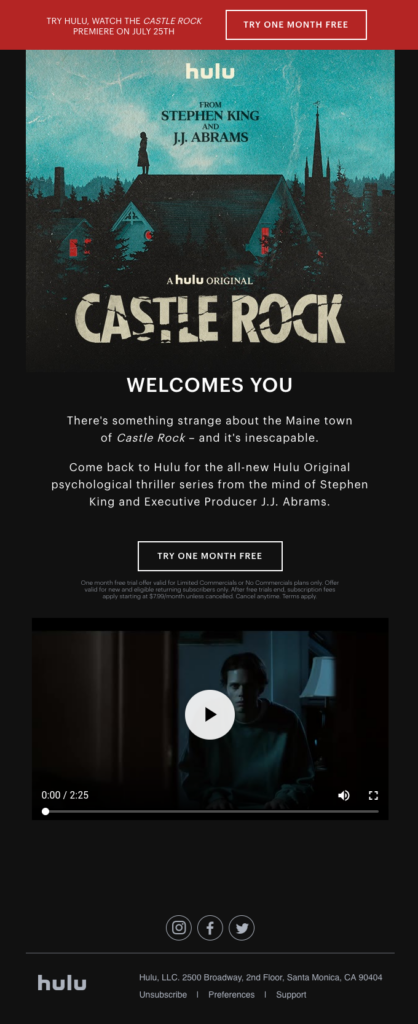 Hulu’s Exclusive Show Launch Email