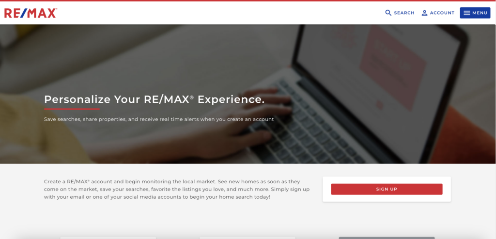 RE/MAX’s “New Listing Alerts” Sign-Up Page