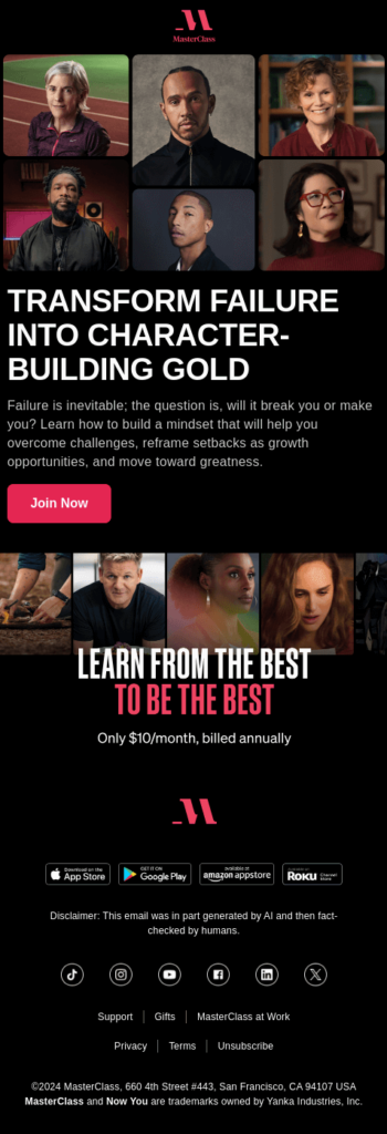 MasterClass’s Resilience-Building Email