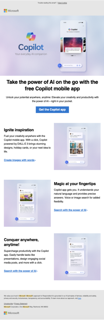 Microsoft’s Copilot Mobile App Launch Email