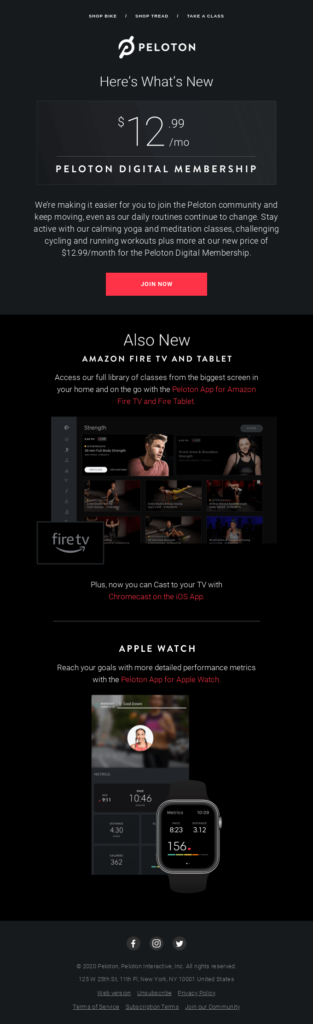Peloton Digital Membership Email