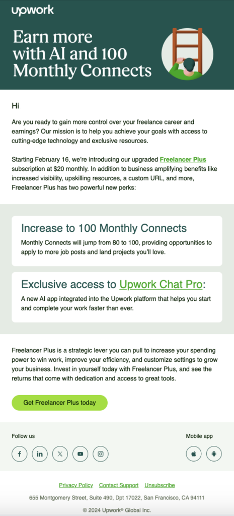 Upwork Freelancer Plus Upgrade Email