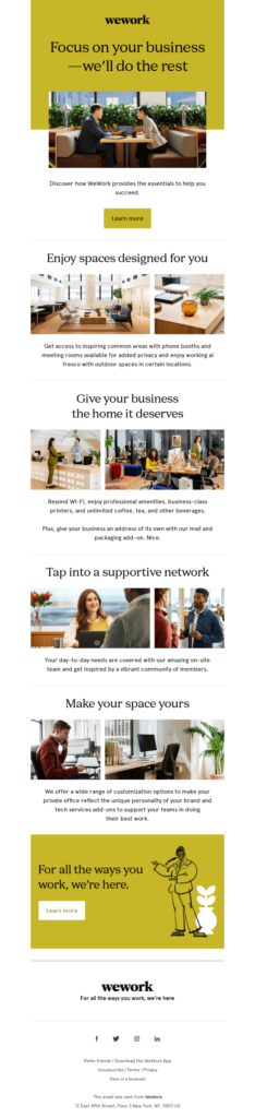 WeWork’s Membership Perks Email
