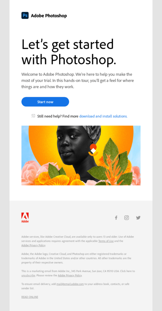 Adobe Photoshop Welcome Email