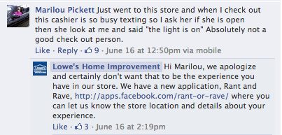 Lowe's Home Improvement在Facebook上的评论